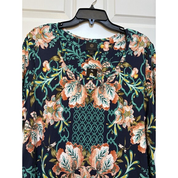 JM COLLECTION WOMENS TOPS FLORAL PULLOVER SHORT SLEEVE CREW NECK KNIT MULTICOLOR - Picture 6 of 7